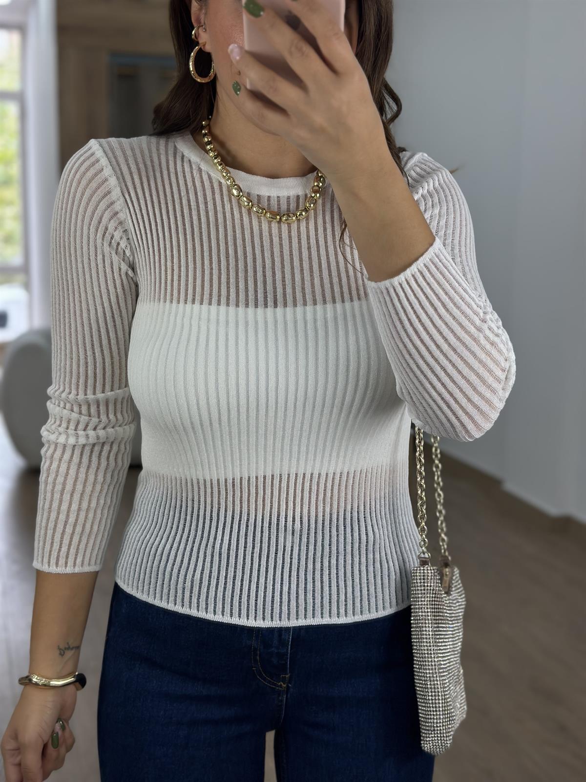 Dilvin Bisiklet Yaka Transparan Kazak-Ekru