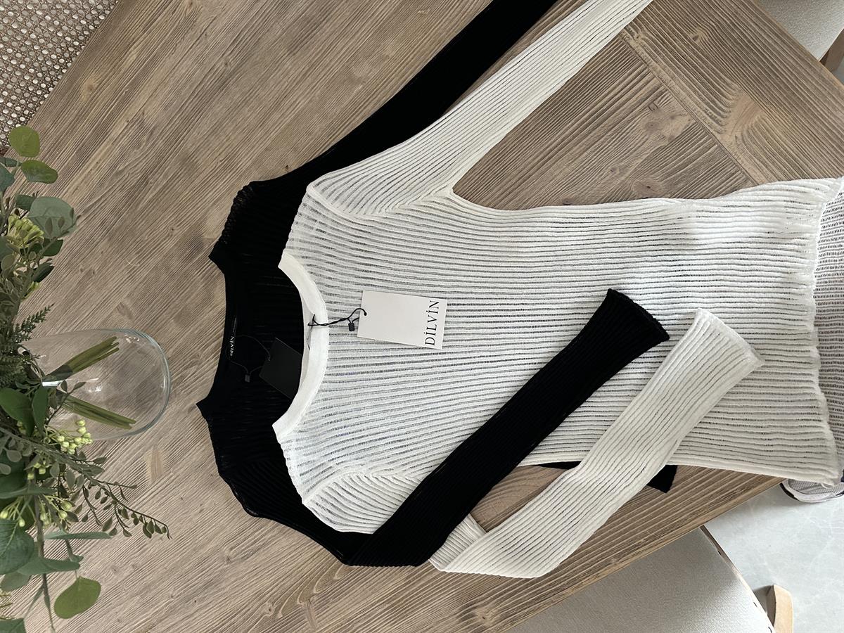 Dilvin Bisiklet Yaka Transparan Kazak-Ekru