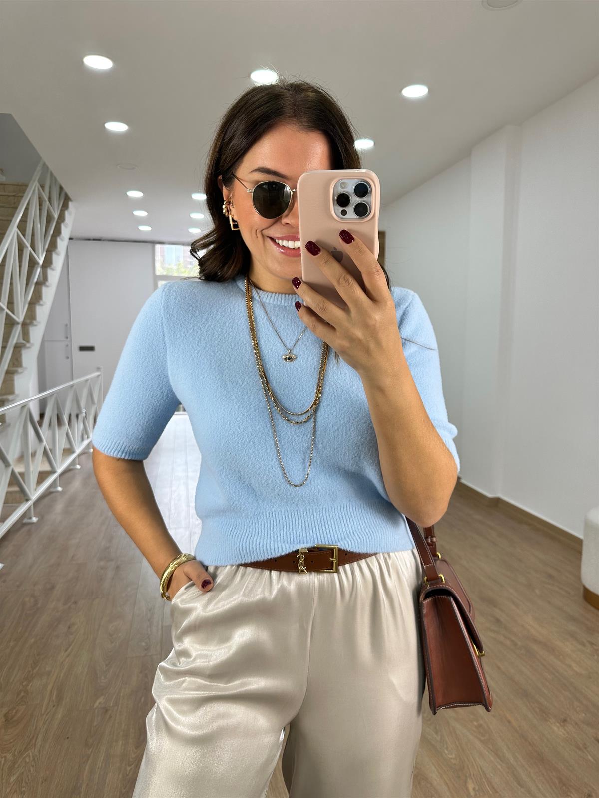 Dilvin Bisiklet Yaka Yumuşak Dokulu Kazak-Mavi