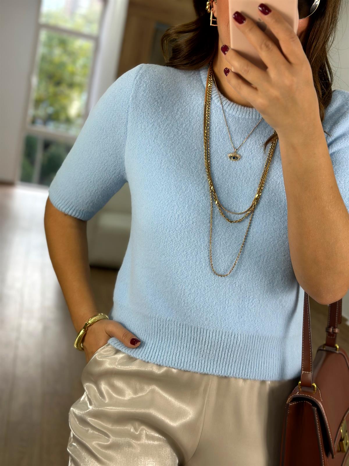 Dilvin Bisiklet Yaka Yumuşak Dokulu Kazak-Mavi