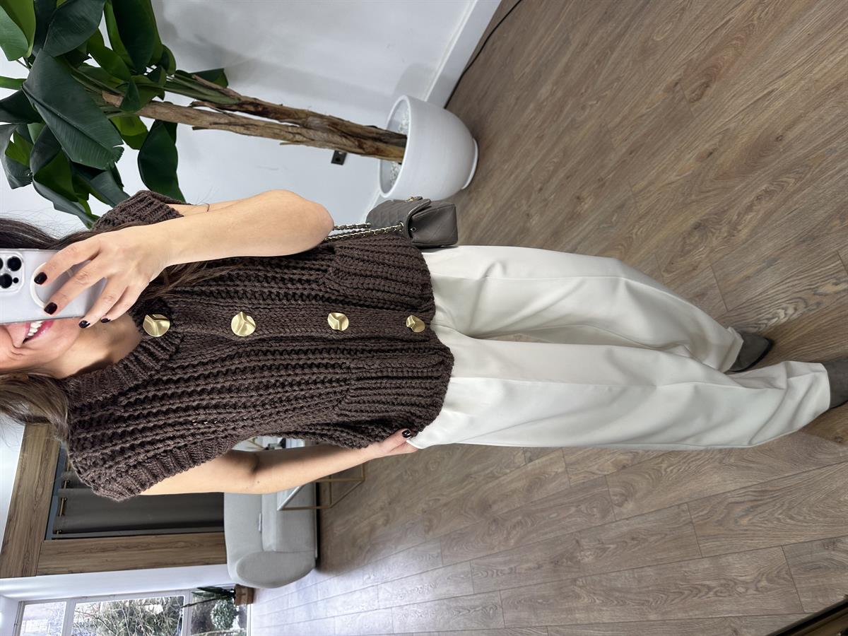 Dilvin Bisiklet Yaka Yumuşak Dokulu Cepli Düğmeli Triko Yelek