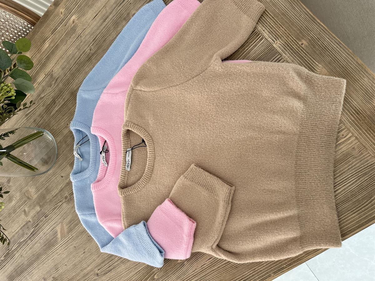 Dilvin Bisiklet Yaka Yumuşak Dokulu Kazak-Bej