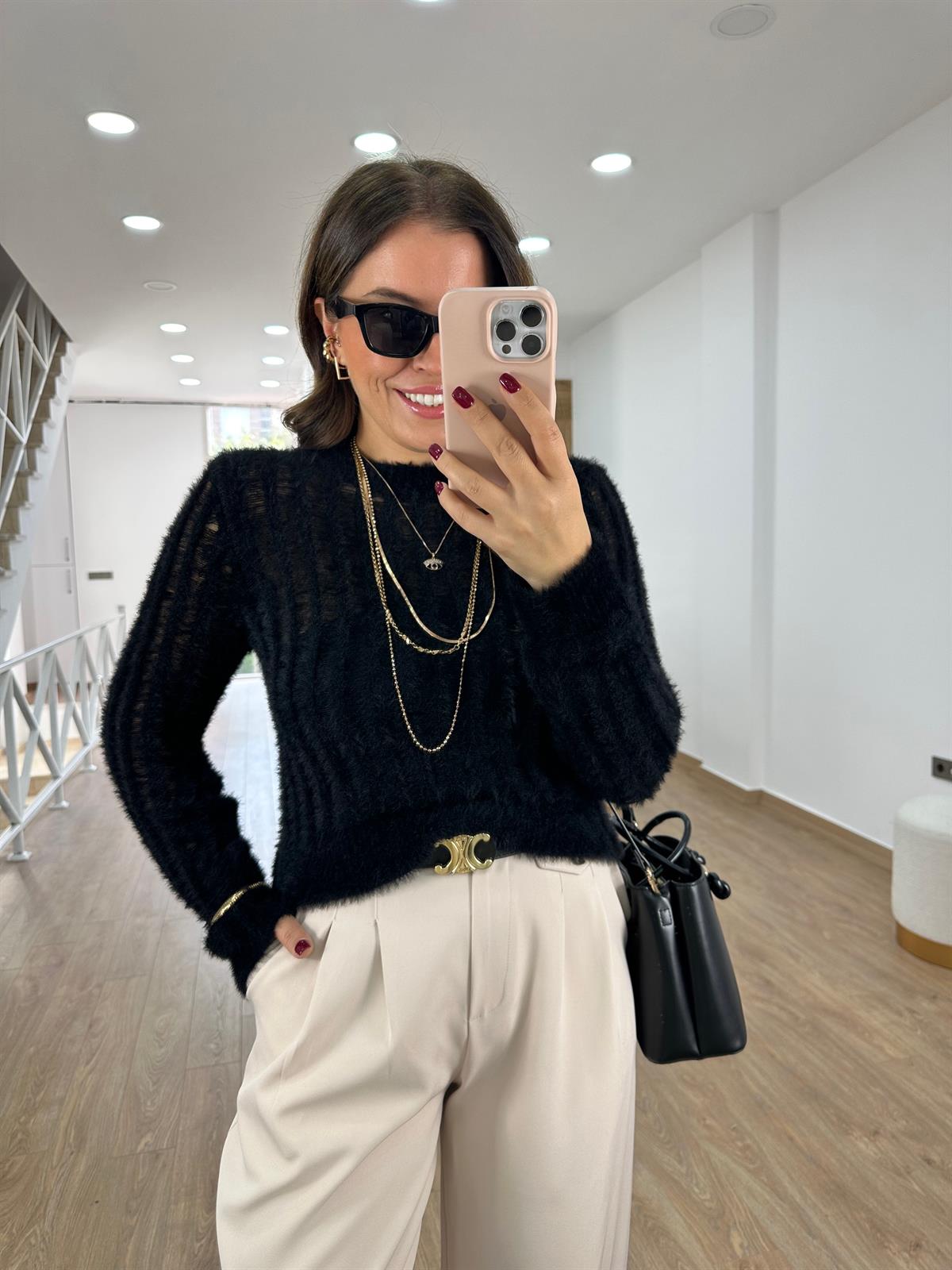 Dilvin Bisiklet Yaka Yumuşak Dokulu Transparan Kazak