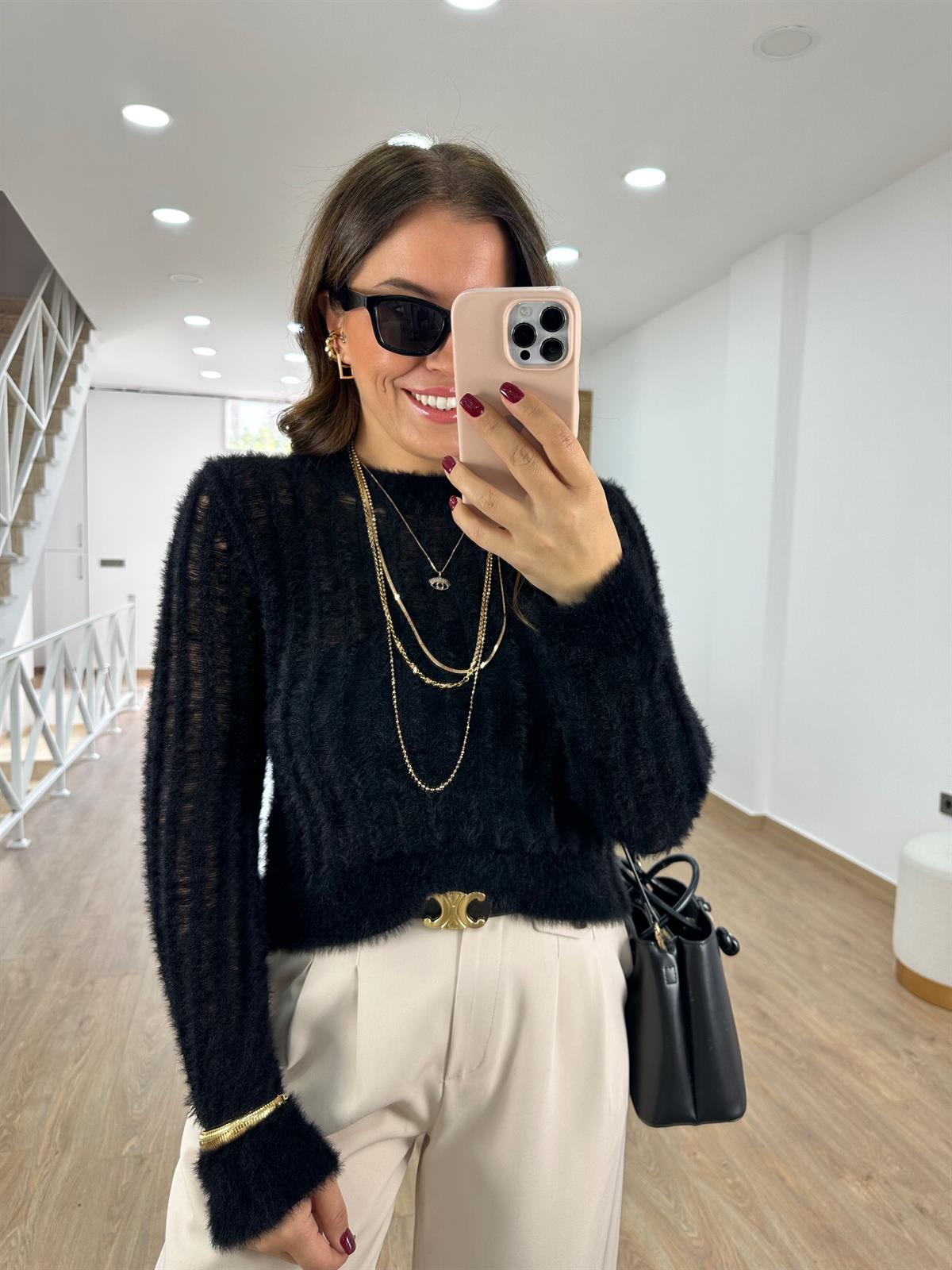 Dilvin Bisiklet Yaka Yumuşak Dokulu Transparan Kazak