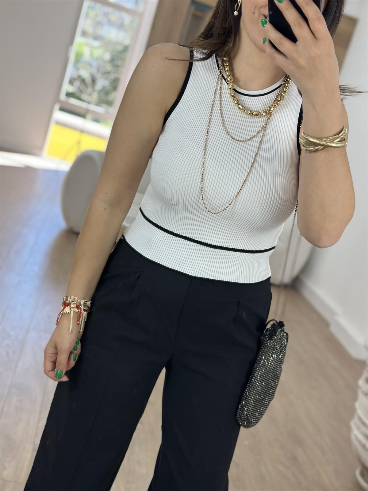 Dilvin Biye Detaylı Fitilli Triko-Beyaz