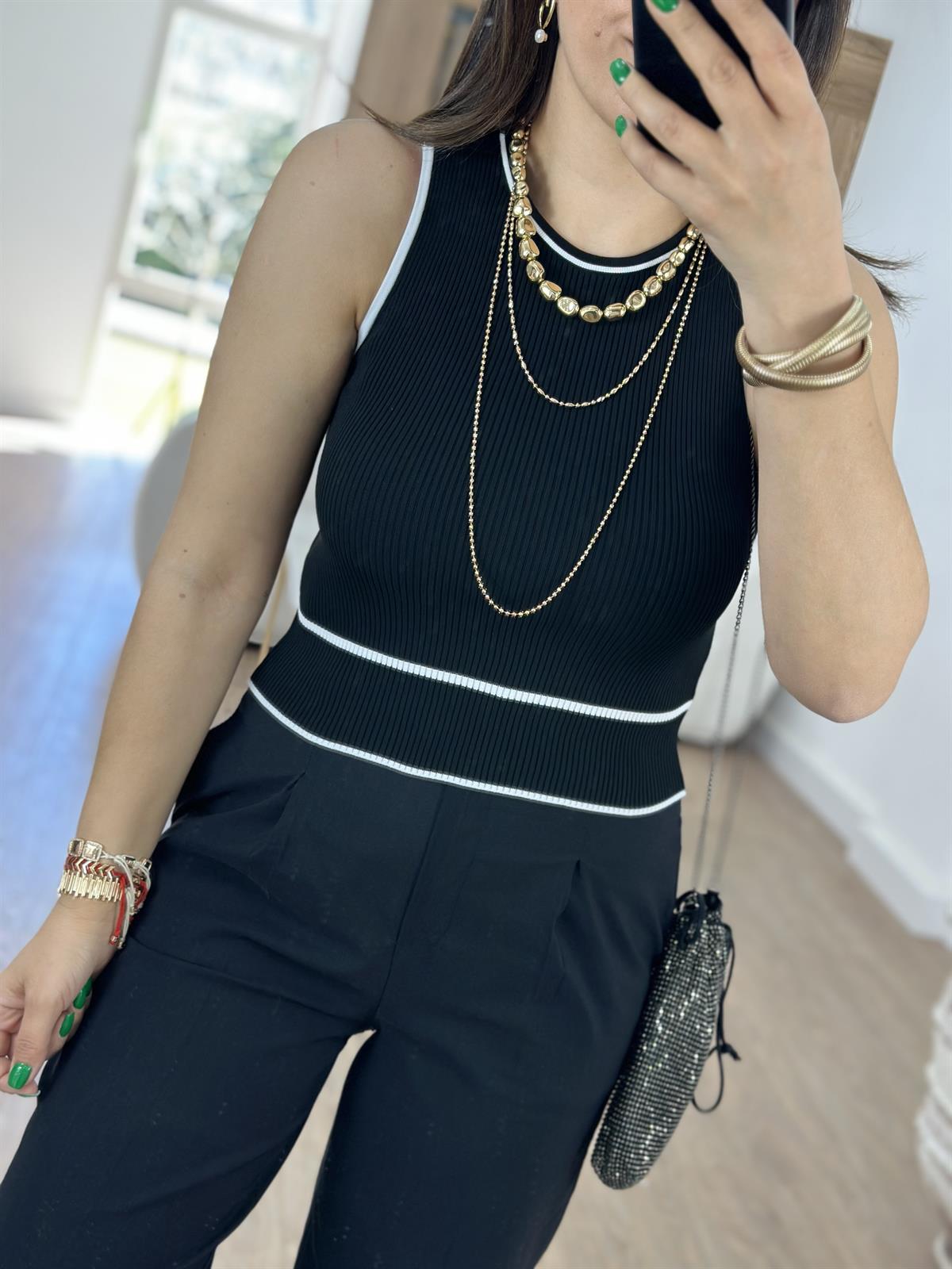 Dilvin Biye Detaylı Fitilli Triko-Siyah