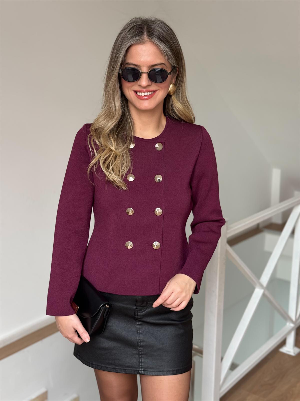 Dilvin Çelik Örme Triko Hırka - Bordo