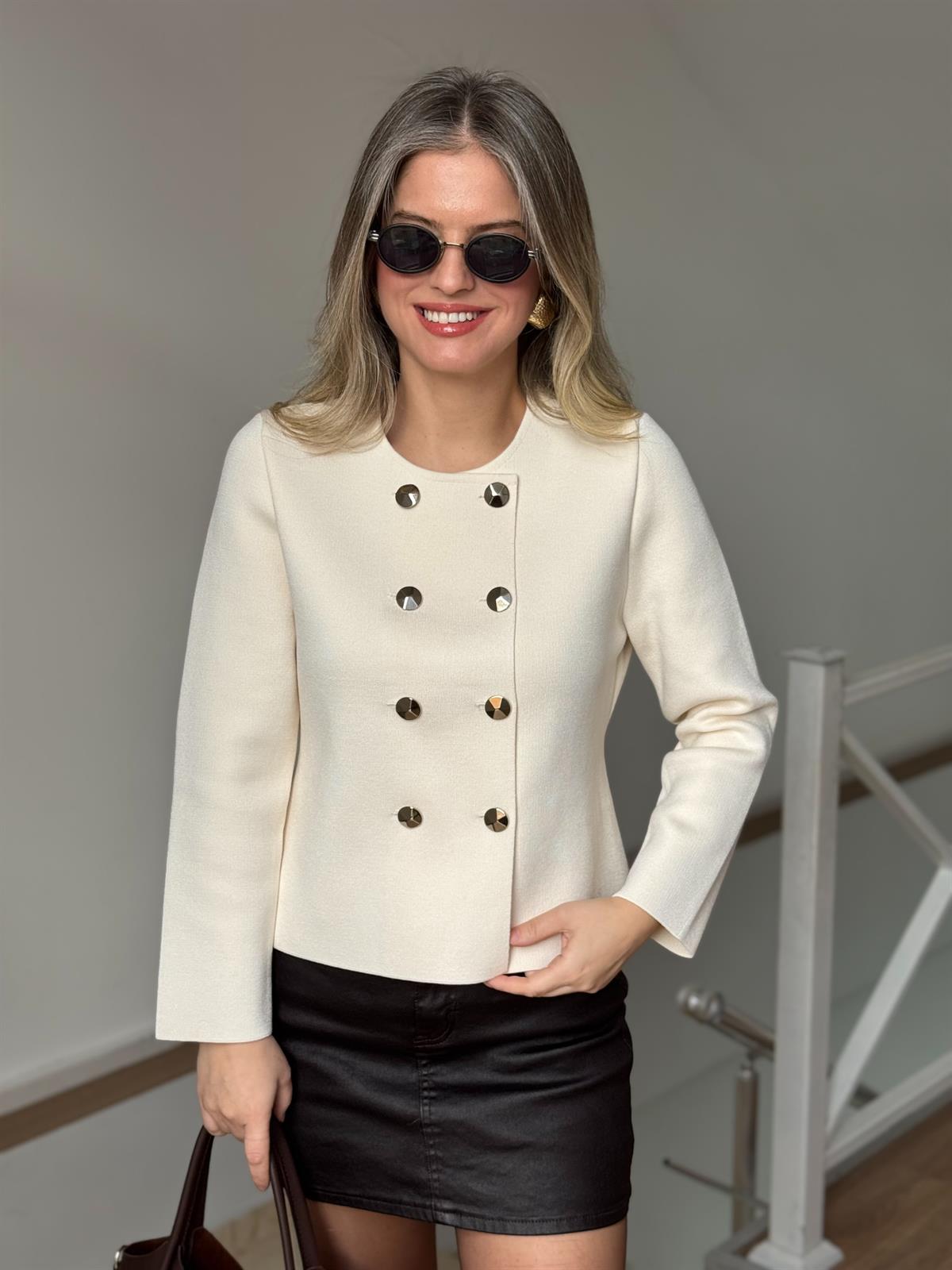 Dilvin Çelik Örme Triko Hırka - Ekru