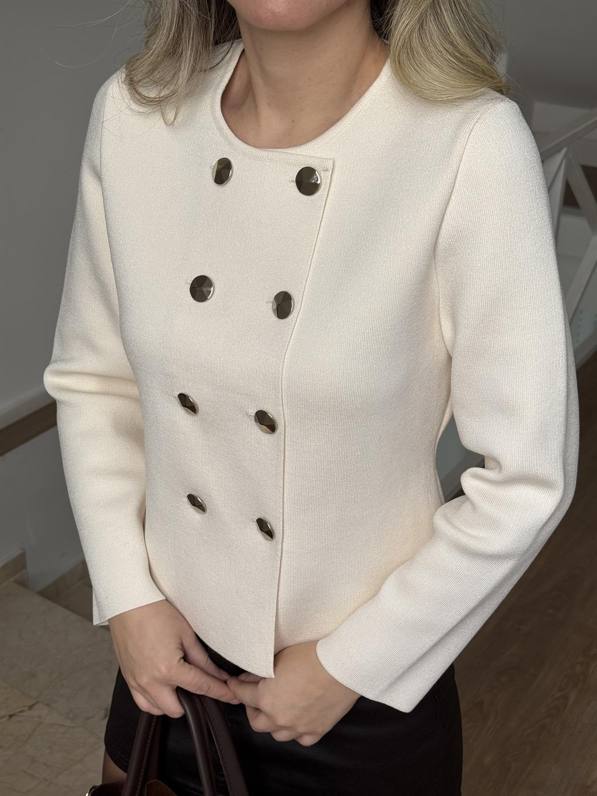 Dilvin Çelik Örme Triko Hırka - Ekru