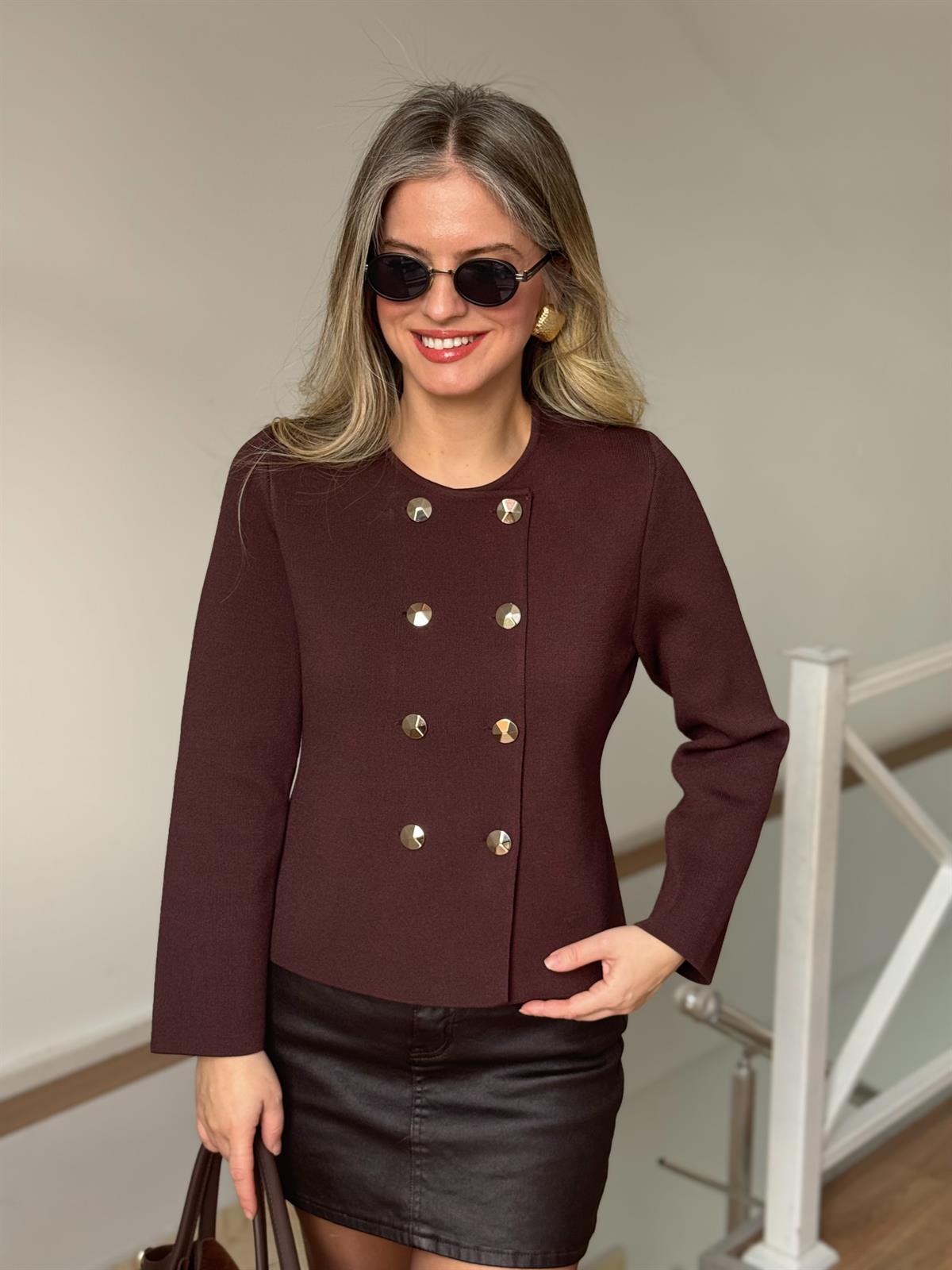 Dilvin Çelik Örme Triko Hırka - Acı Kahve