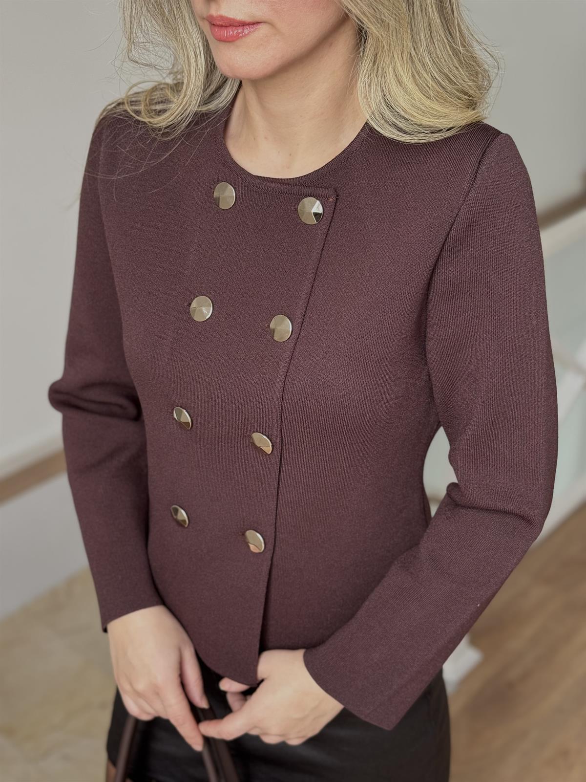 Dilvin Çelik Örme Triko Hırka - Acı Kahve