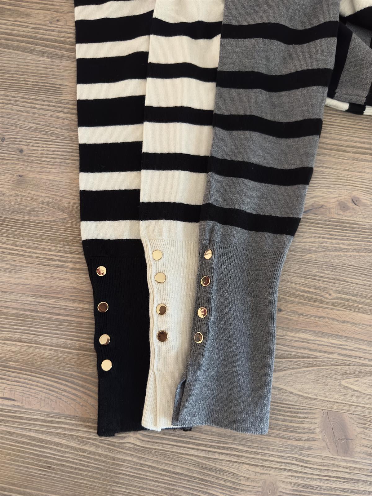 Dilvin Çizgili Kol Ortası Droplu Triko-Gri