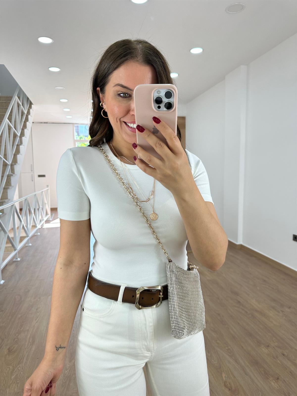 Dilvin Crop Tişört-Ekru