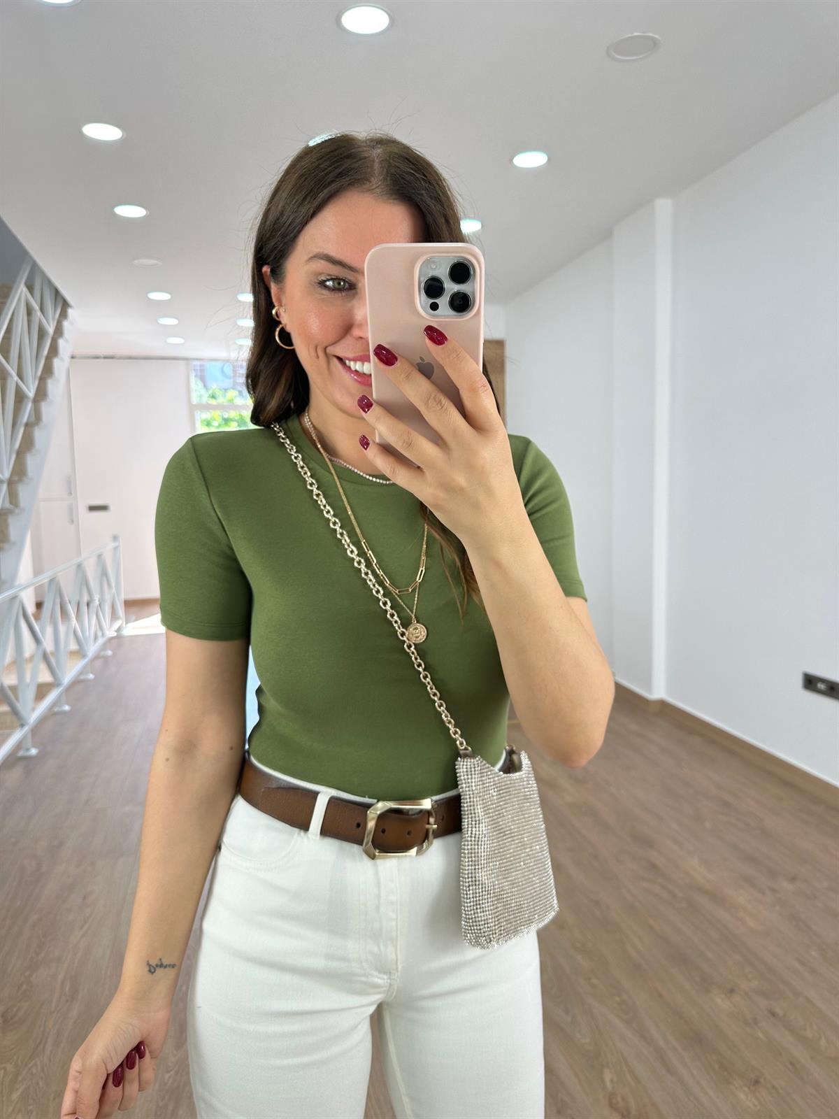 Dilvin Crop Tişört-Haki