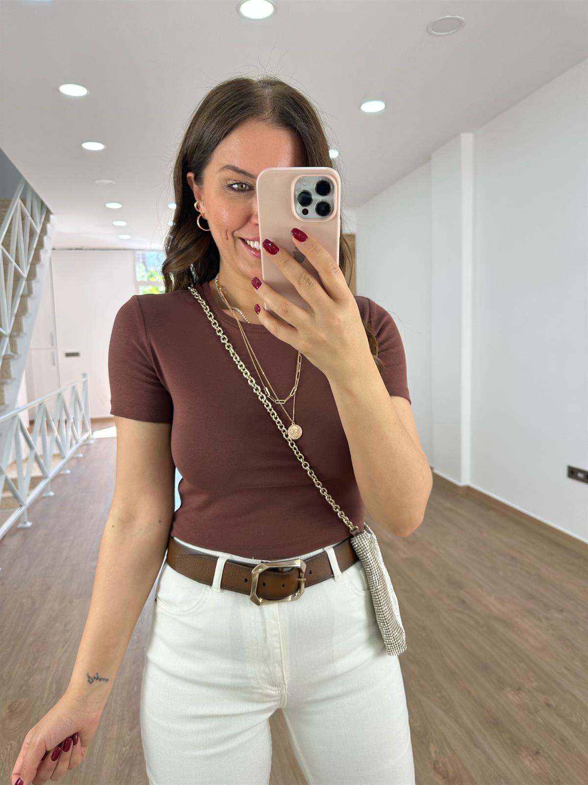 Dilvin Crop Tişört-Kahve