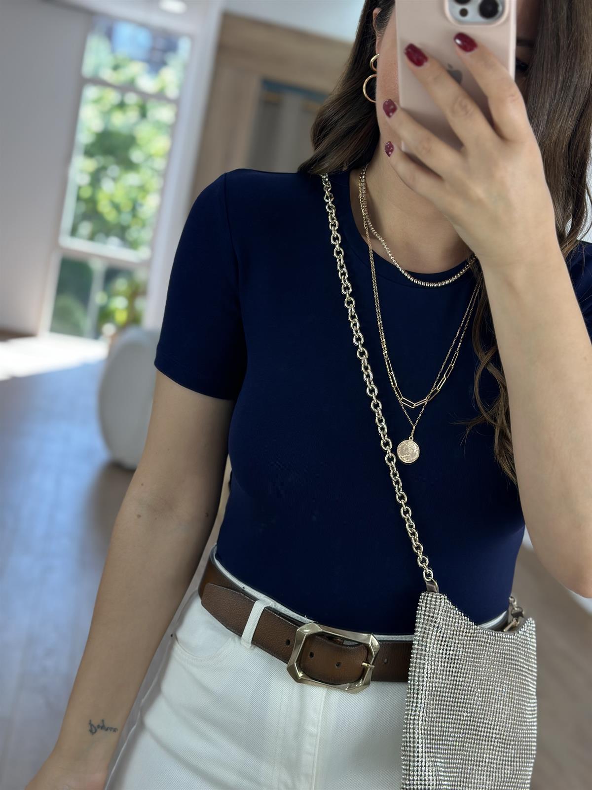 Dilvin Crop Tişört-Lacivert