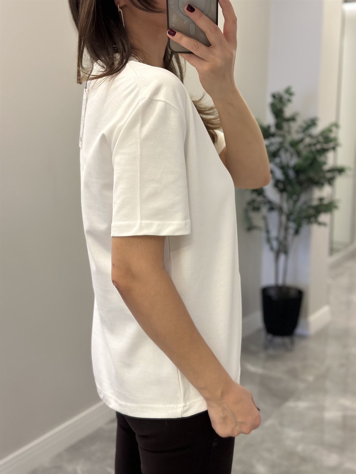 Dilvin Dekoratif Yaka Basic Tshirt - Ekru