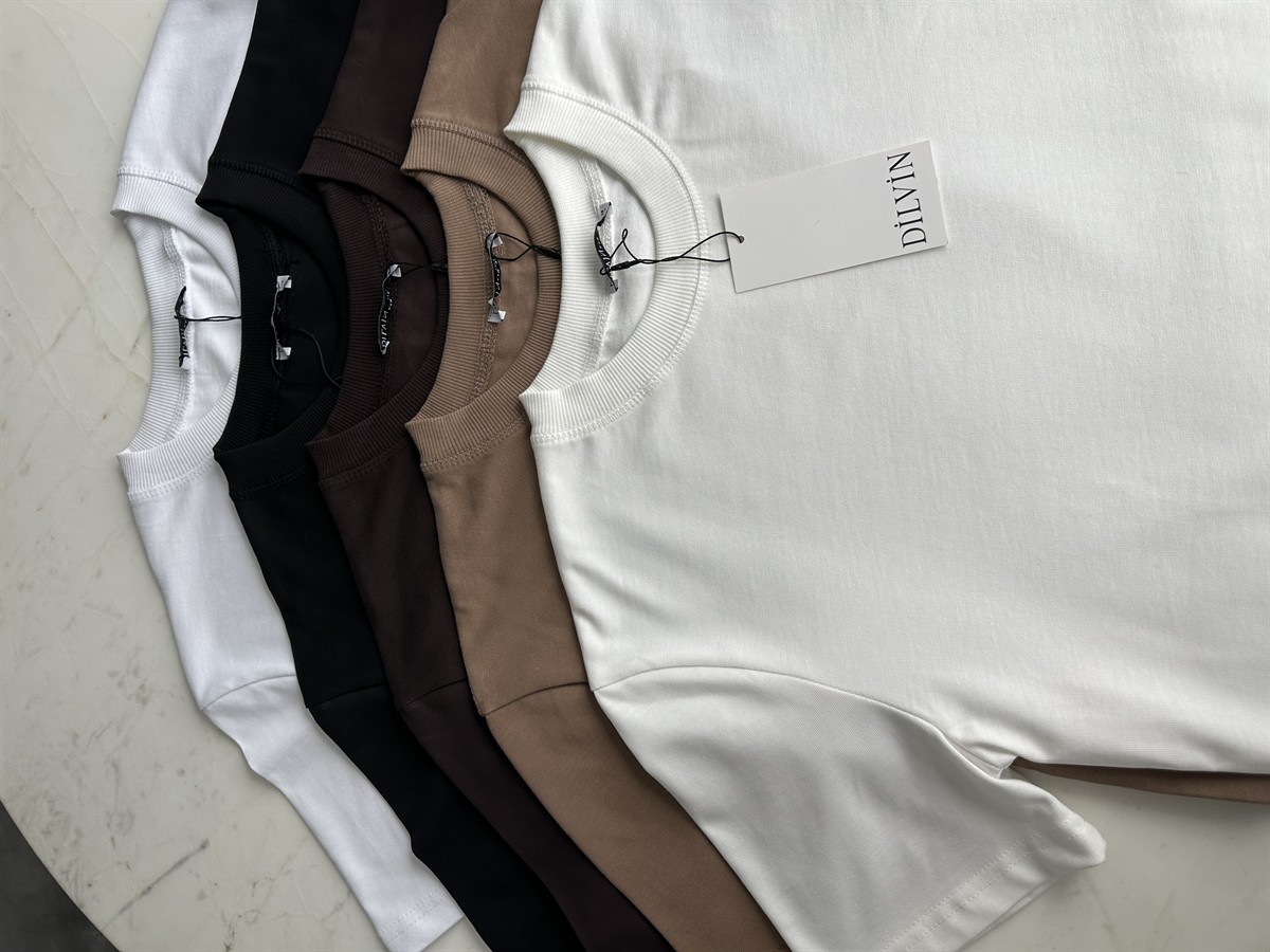 Dilvin Dekoratif Yaka Basic Tshirt - Kahverengi