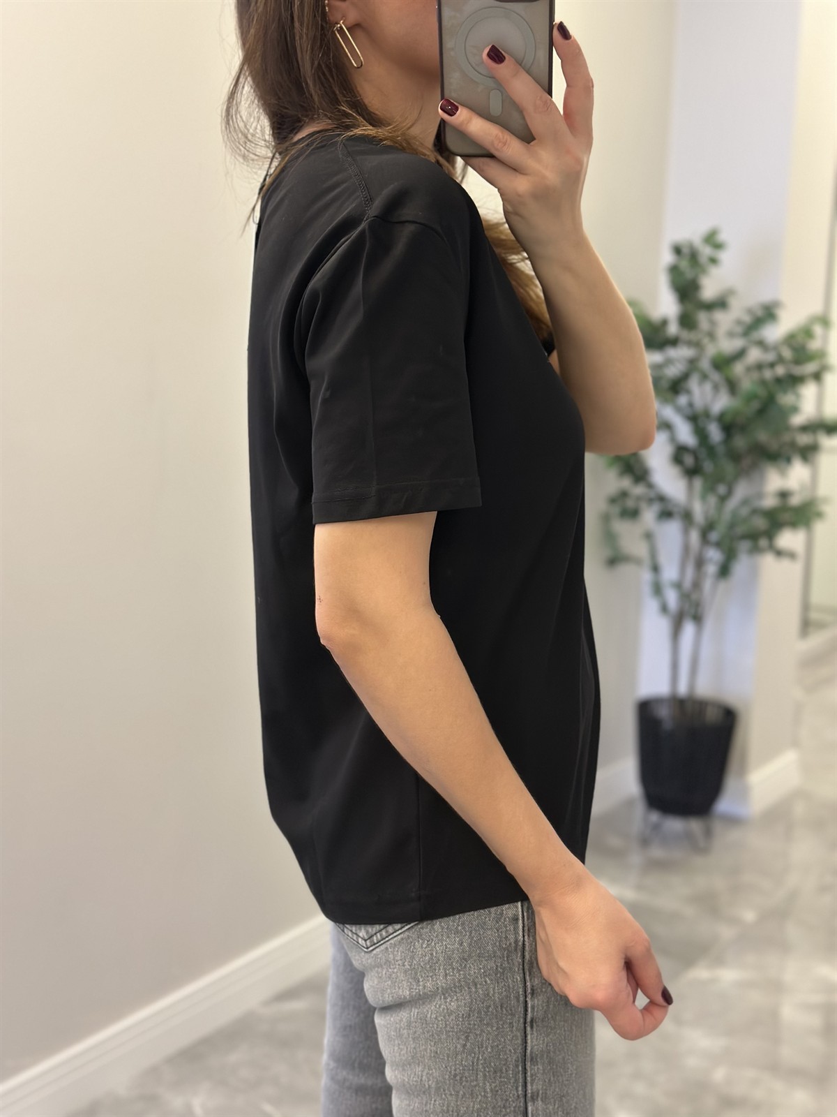 Dilvin Dekoratif Yaka Basic Tshirt - Siyah