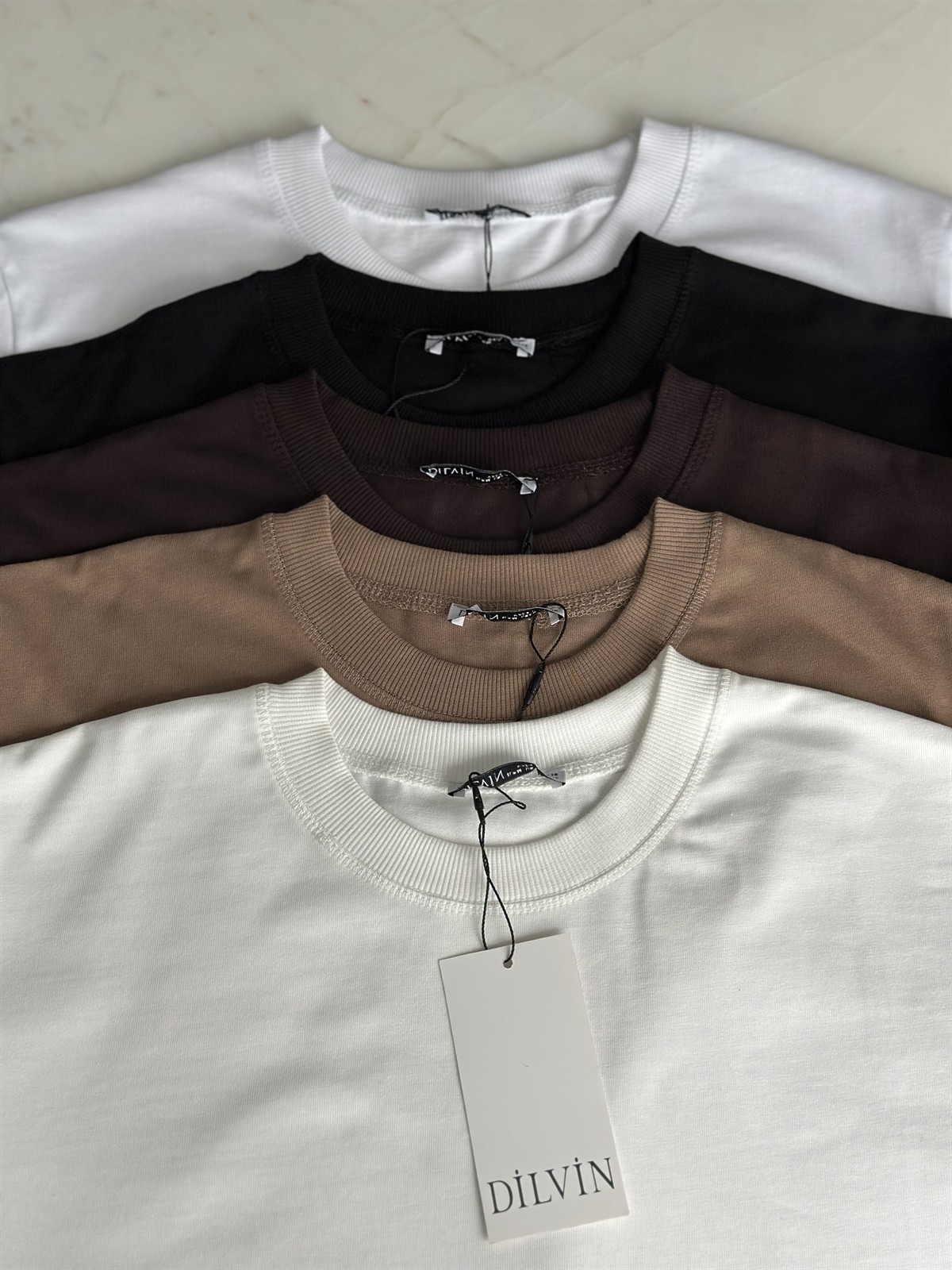 Dilvin Dekoratif Yaka Basic Tshirt - Vizon