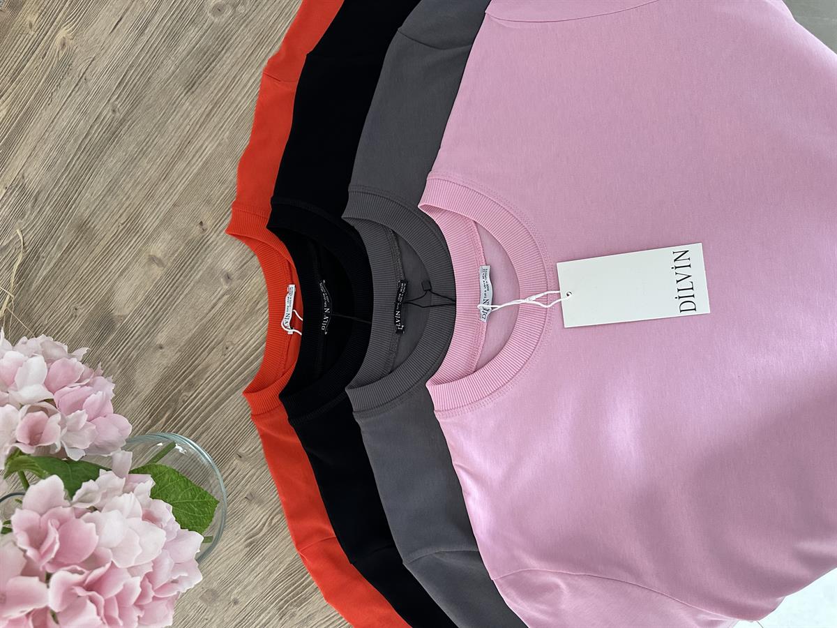 Dilvin Dekoratif Yaka Premium Basic Tişört-Gri