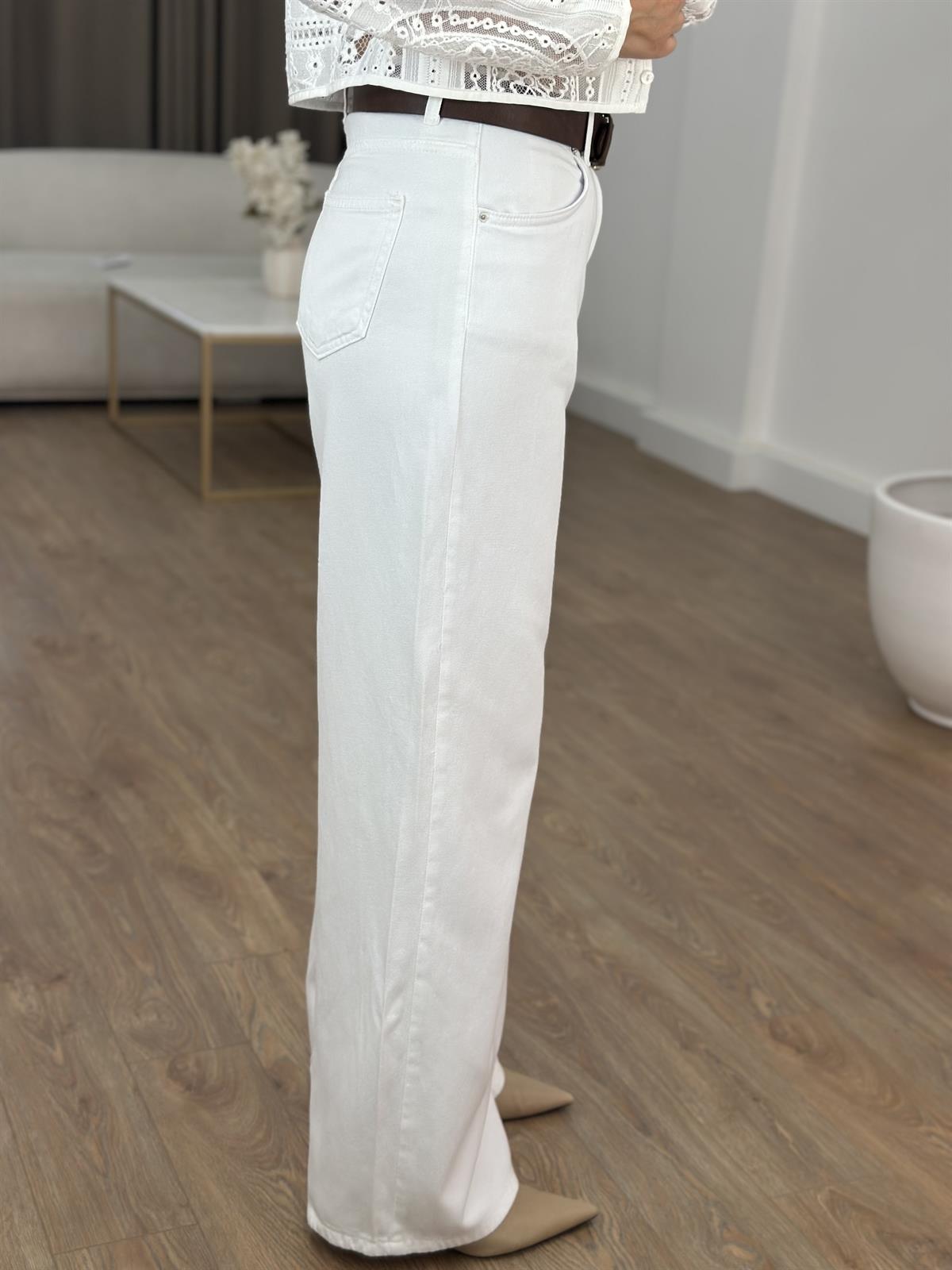 Dilvin Dökümlü Kumaş Geniş Pantolon - Beyaz