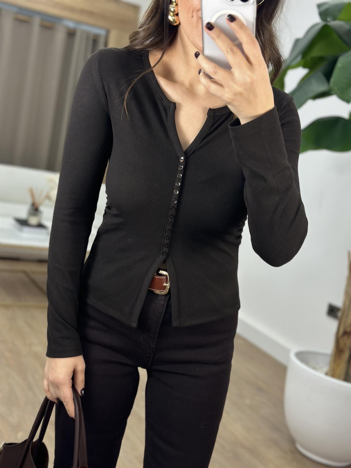 Dilvin Düğme Detaylı Büzgülü Bluz - Koyu Kahve