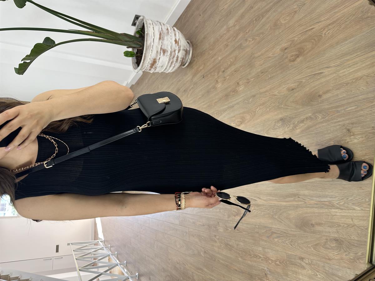 Dilvin Fitilli Astarlı Yırtmaç Detaylı İnce Triko Elbise