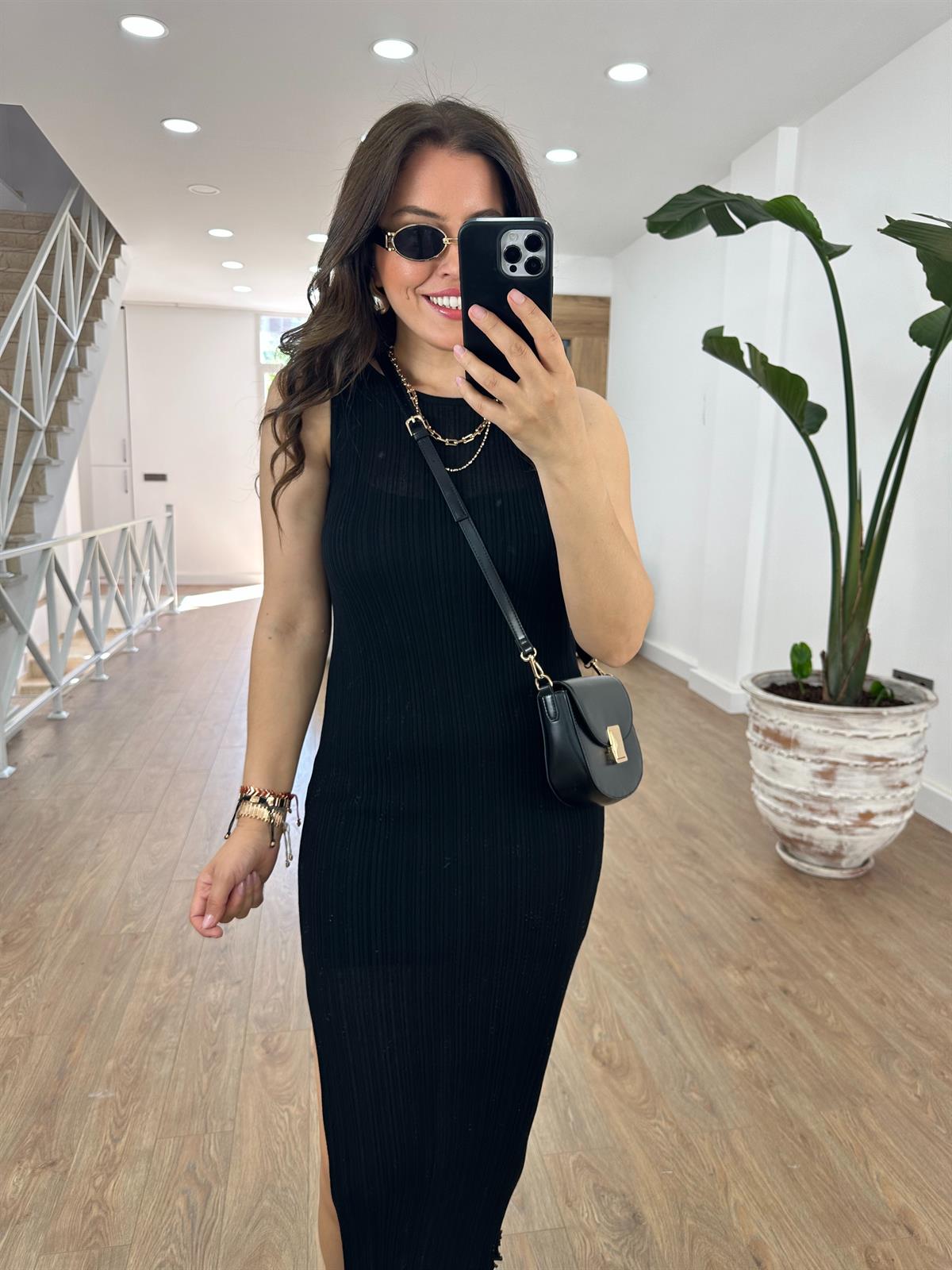 Dilvin Fitilli Astarlı Yırtmaç Detaylı İnce Triko Elbise