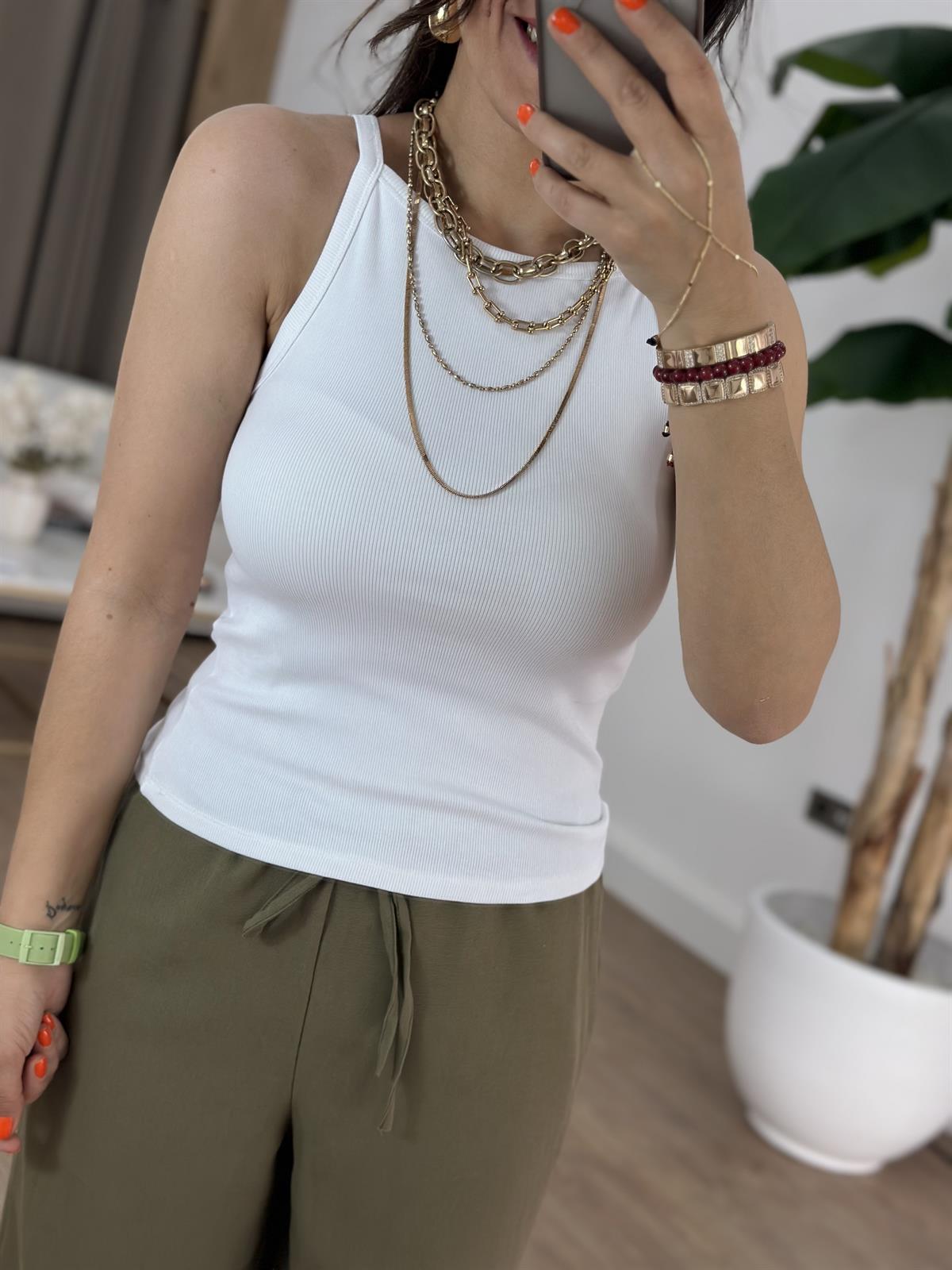 Dilvin Halter Yaka Fitili Atlet - Beyaz