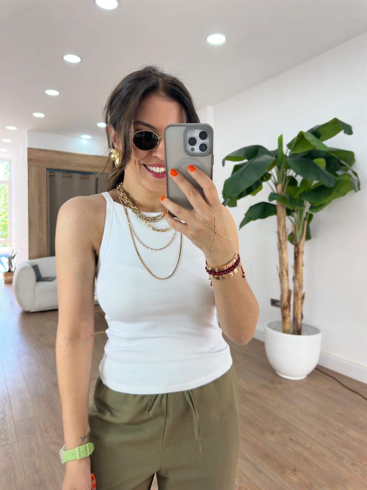 Dilvin Halter Yaka Fitili Atlet - Beyaz