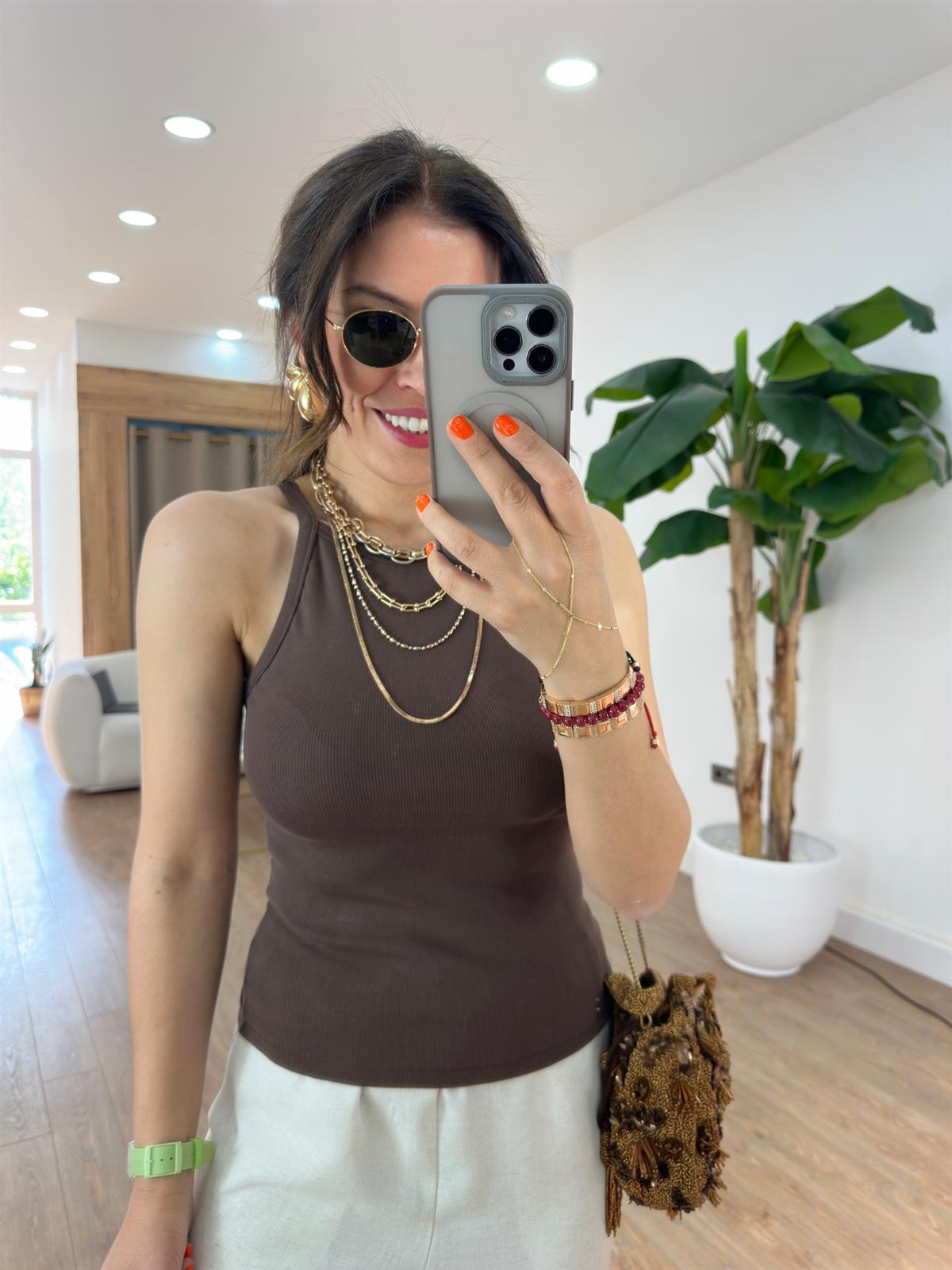 Dilvin Halter Yaka Fitili Atlet - Kahverengi