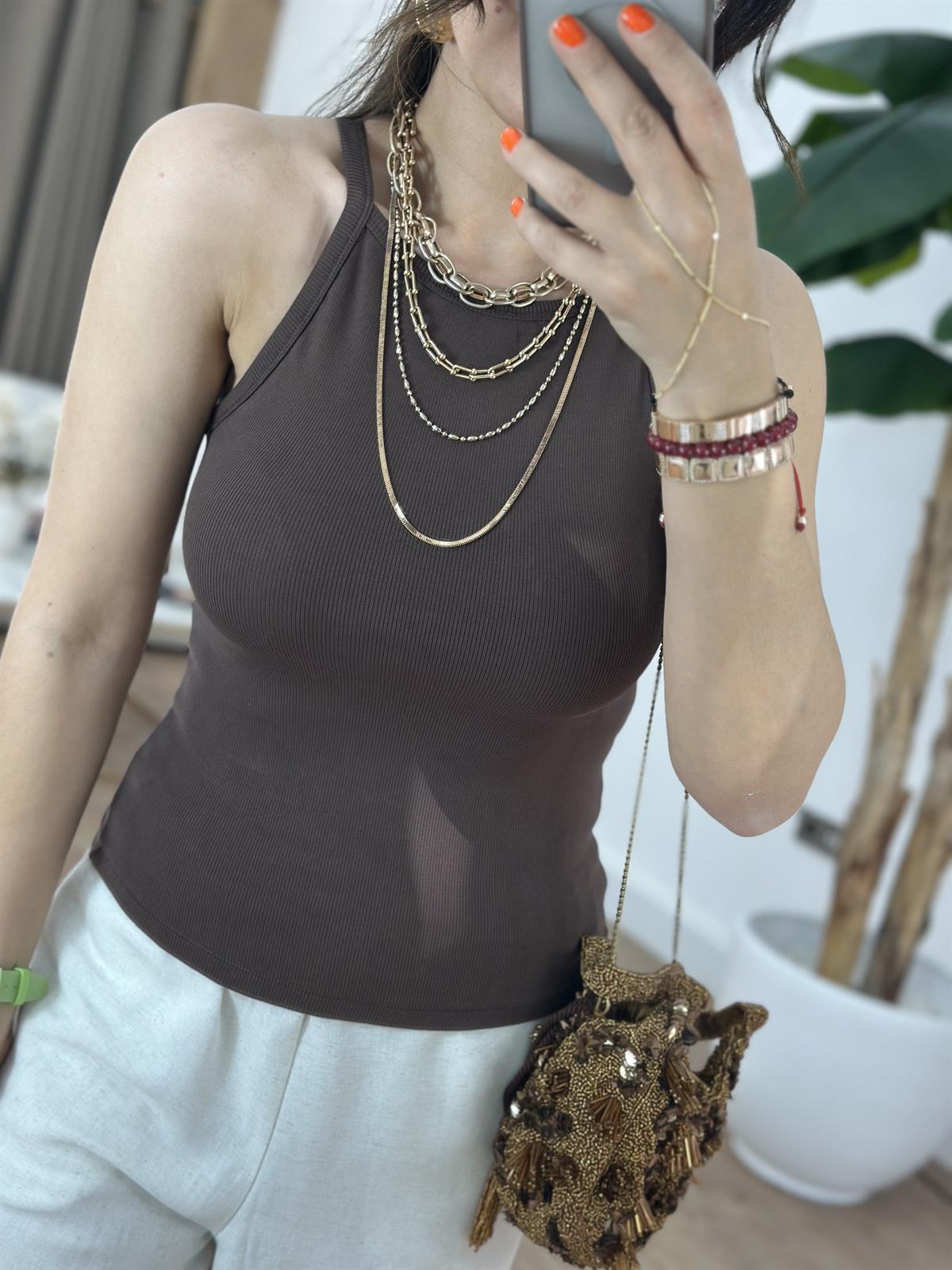 Dilvin Halter Yaka Fitili Atlet - Kahverengi