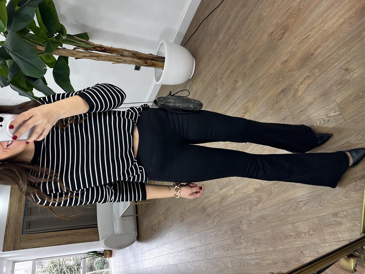 Dilvin Kalın Kemerli Flare Pantolon - Siyah