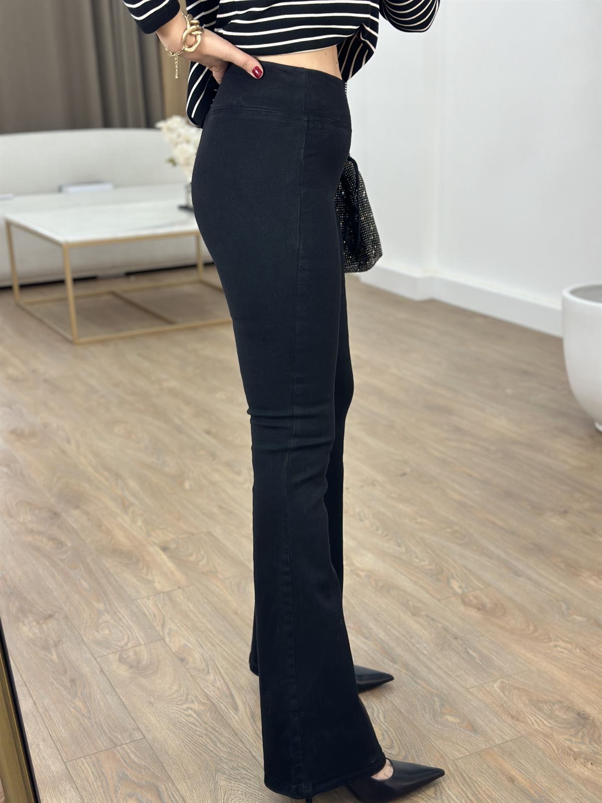 Dilvin Kalın Kemerli Flare Pantolon - Siyah