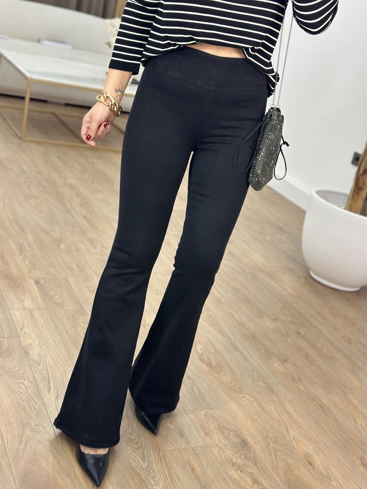 Dilvin Kalın Kemerli Flare Pantolon - Siyah