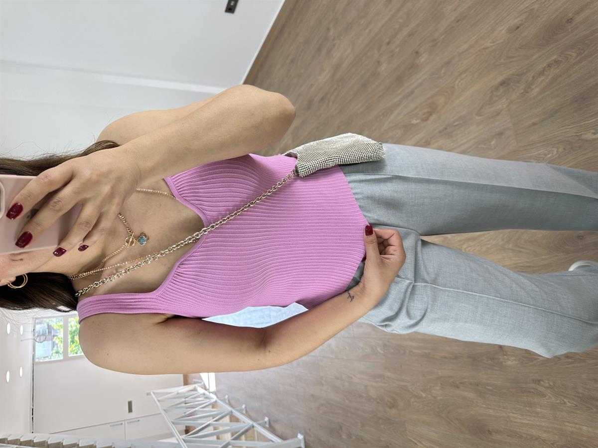 Dilvin Kare Yaka Bluz-Pembe