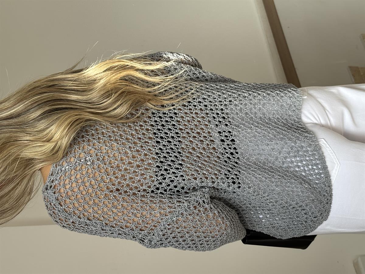 Dilvin Kayık Yaka Ajurlu Triko Bluz - Gri