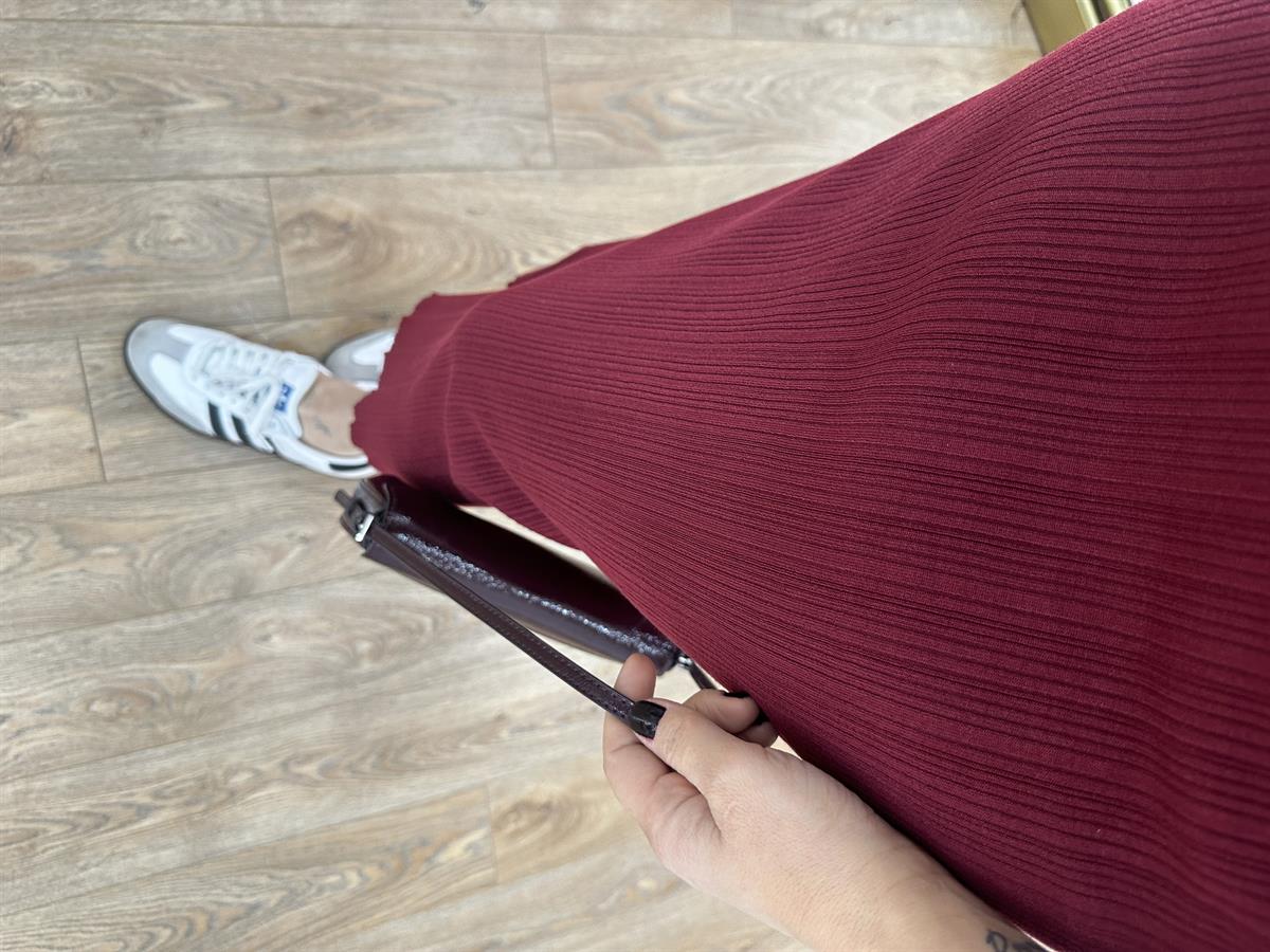 Dilvin Kayık Yaka Fitili Triko Elbise - Bordo