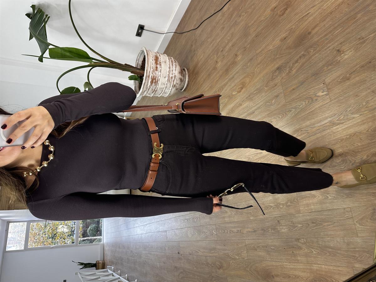 Dilvin Kayık Yaka Uzun Kol Basic - Acı Kahve