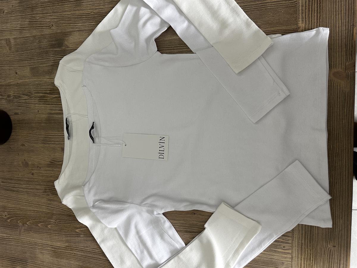 Dilvin Kayık Yaka Uzun Kol Basic - Beyaz