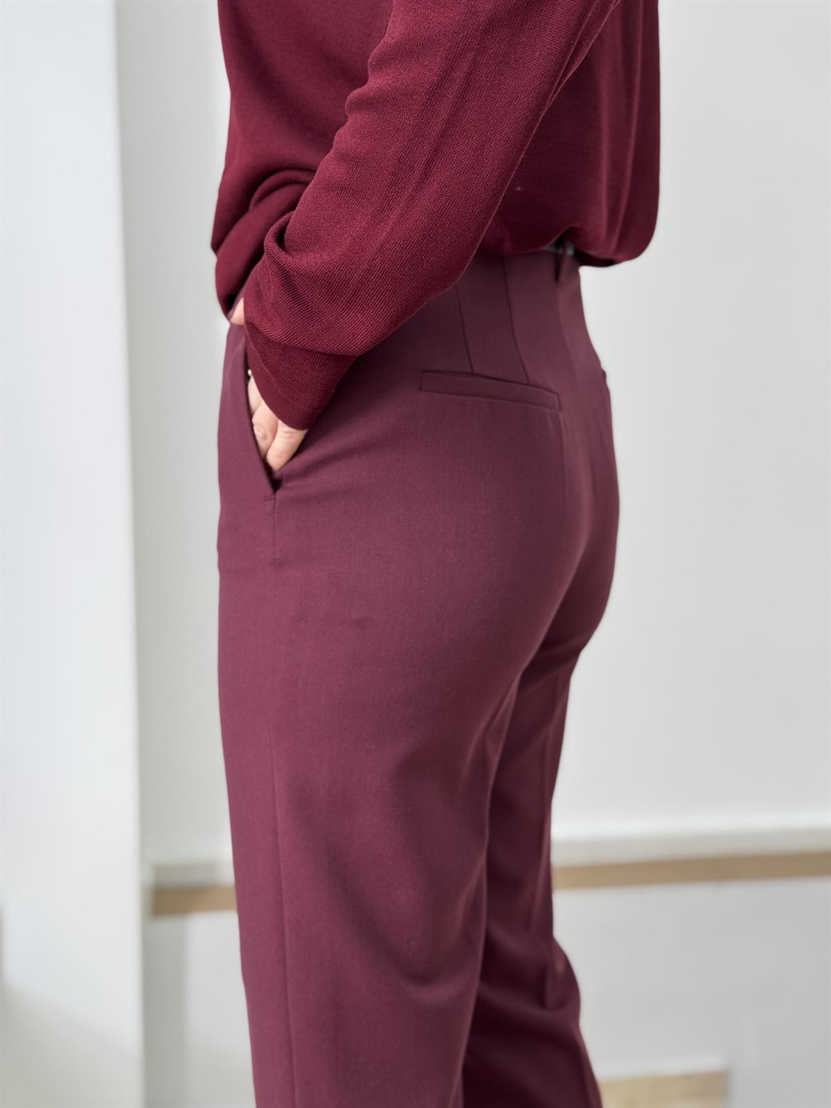 Dilvin Kemerli Yüksek Bel Pantolon - Bordo