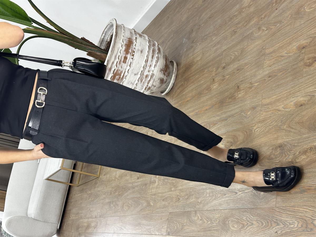 Dilvin Kıvrık Paça Dümdüz Fit Pantolon - Antrasit