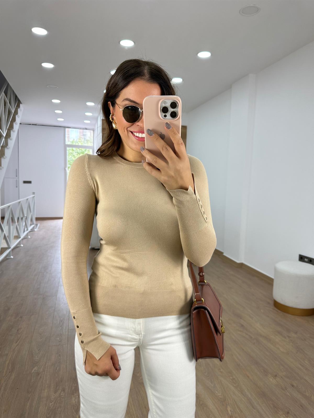 Dilvin Kol Ortası Droplu Triko-Bej