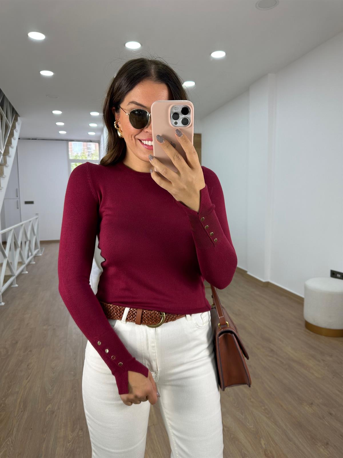 Dilvin Kol Ortası Droplu Triko-Bordo