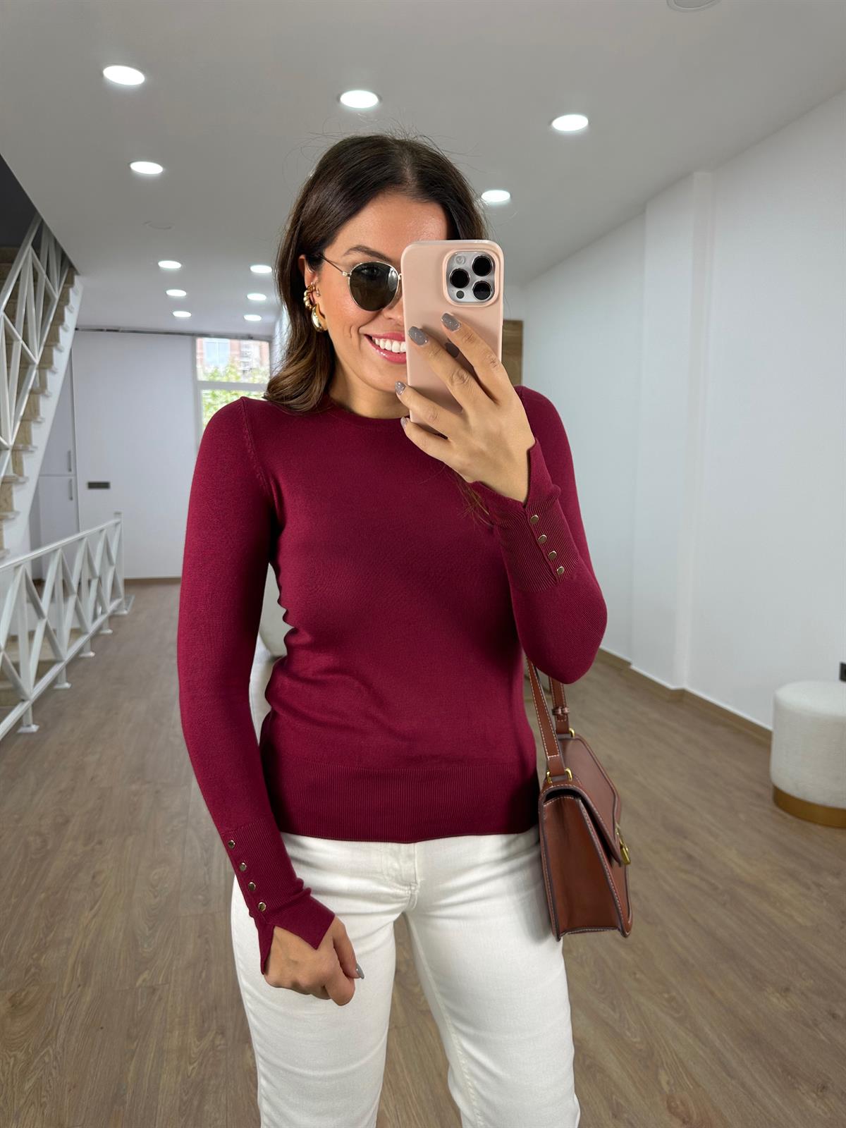 Dilvin Kol Ortası Droplu Triko-Bordo