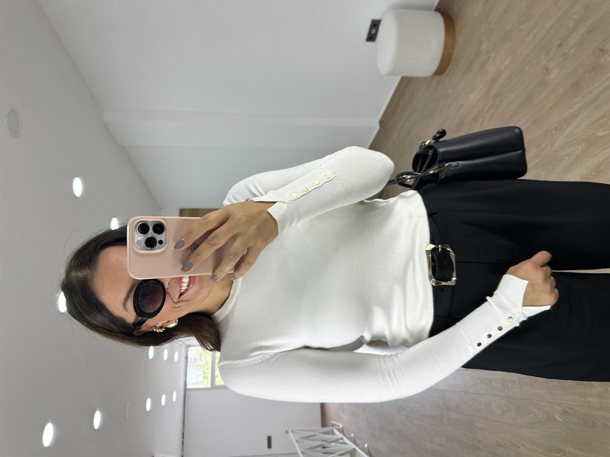 Dilvin Kol Ortası Droplu Triko-Ekru