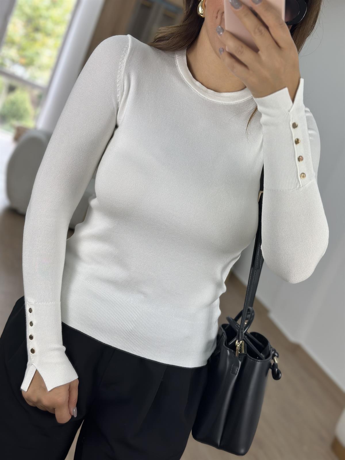 Dilvin Kol Ortası Droplu Triko-Ekru