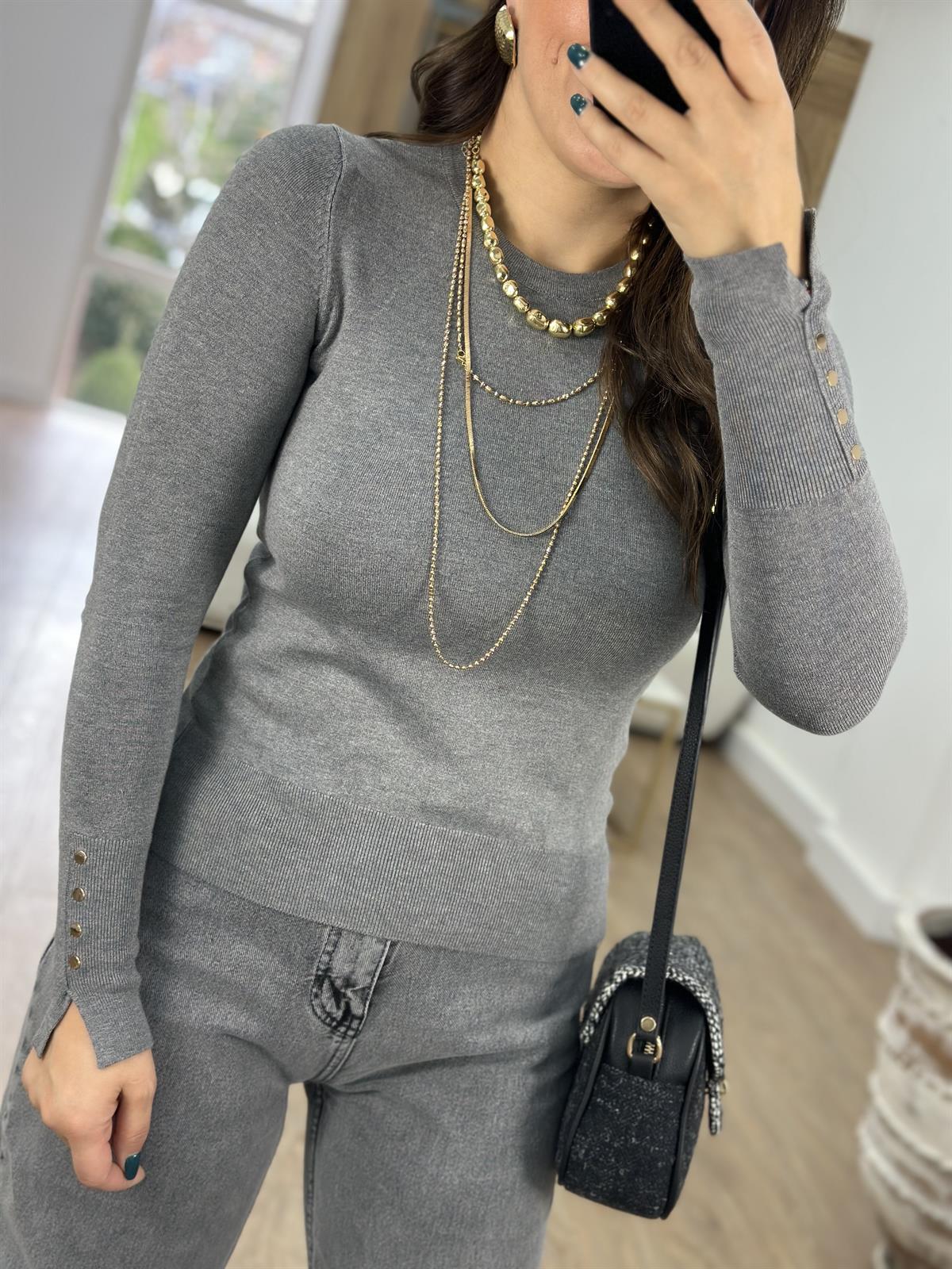 Dilvin Kol Ortası Droplu Triko-Füme