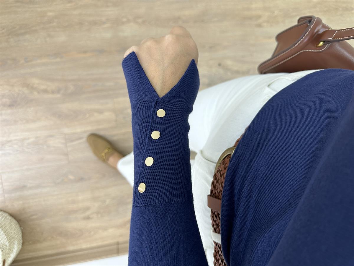 Dilvin Kol Ortası Droplu Triko-Lacivert